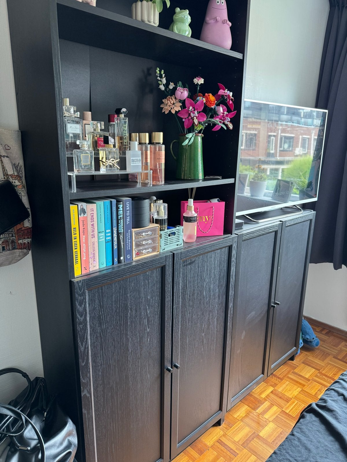 IKEA Billy Oxberg kast met deuren en planken en sidetable, Ophalen, Gebruikt, 200 cm of meer, 50 tot 100 cm
