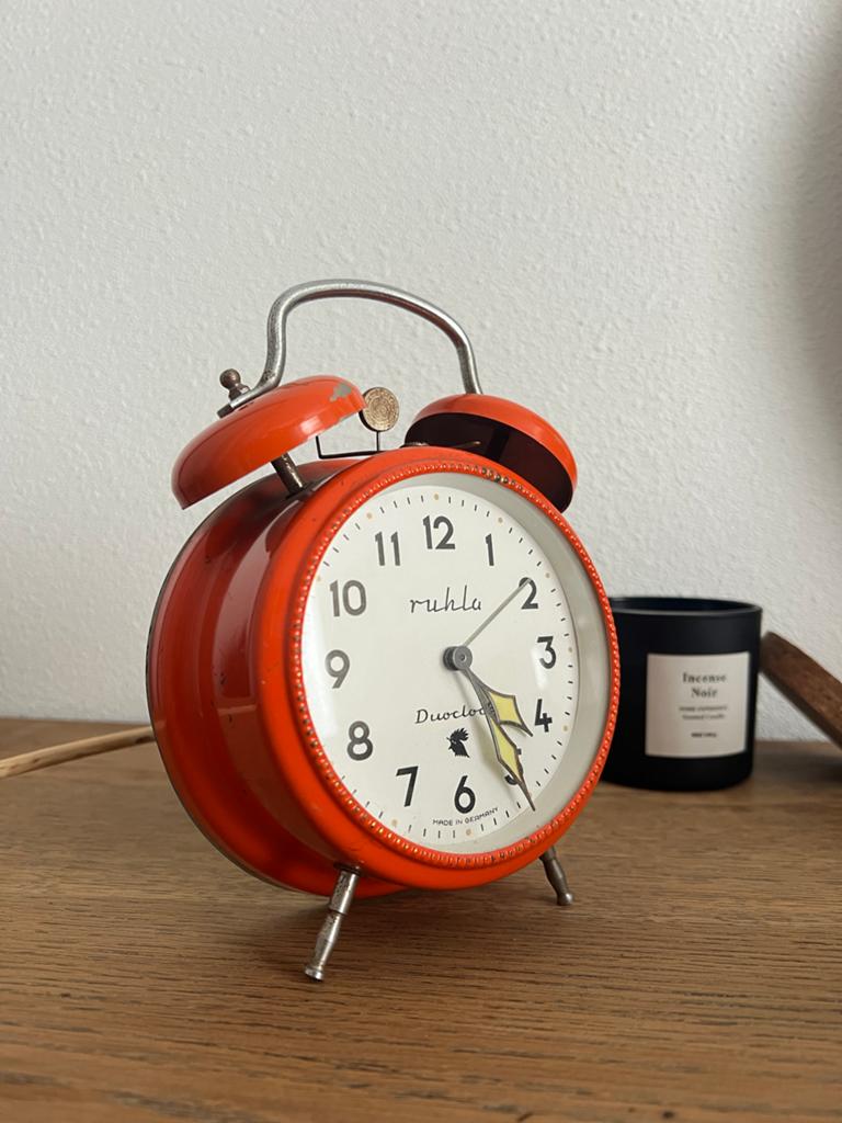 Vintage oranje Ruhla Duolux wekker - Made in Germany, Ophalen