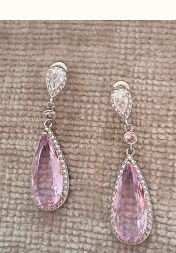 Elegante roze oorbellen met kristallen, Overige materialen, Hangers, Met strass, Verzenden