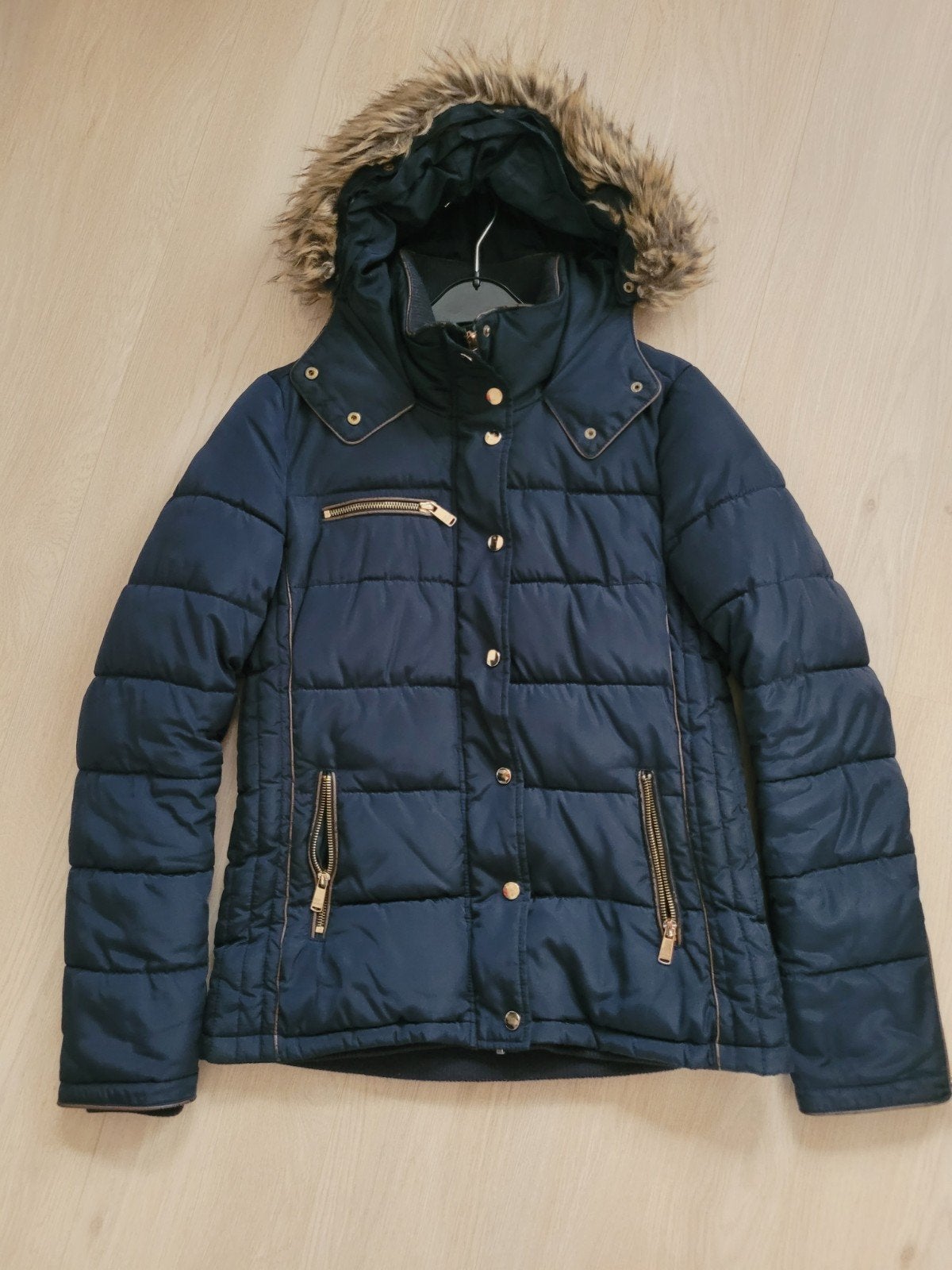 Bella Ragazza donkerblauwe winterjas met capuchon, maat S, Blauw, Bella Ragazza, Ophalen of Verzenden, Maat 36 (S)