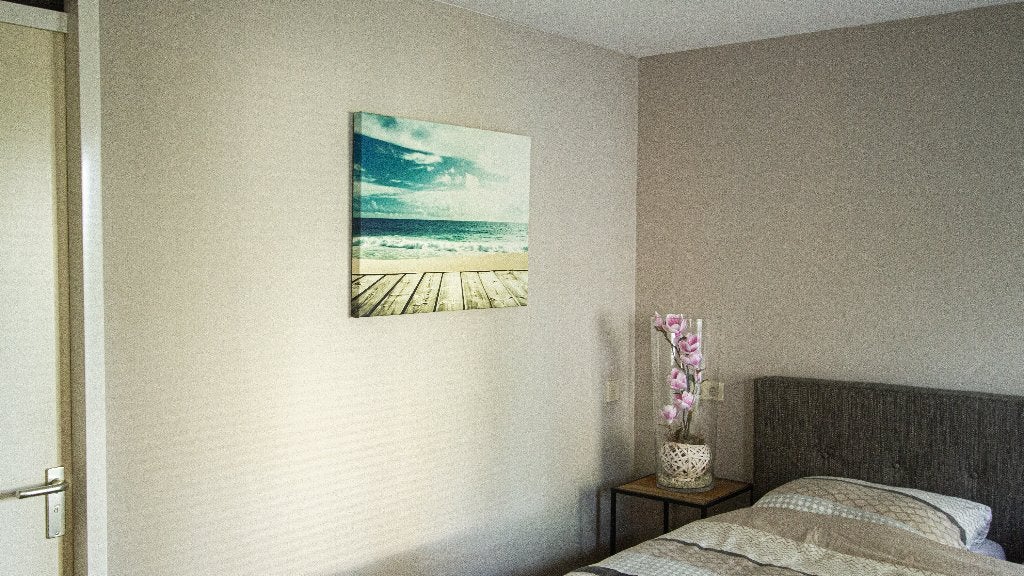Canvas schilderij zee / strand / kust / houten vlonder, 50 tot 75 cm, Ophalen of Verzenden, 75 tot 100 cm, Print