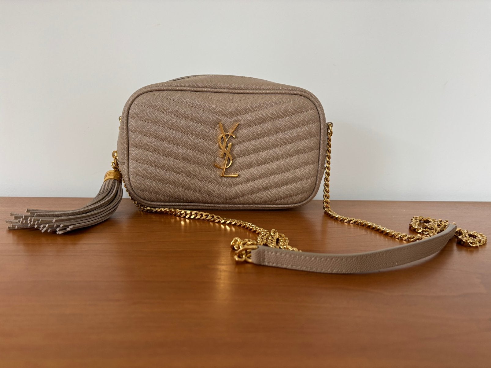 ysl cross body, Verzenden, Zo goed als nieuw, Beige, Schoudertasje