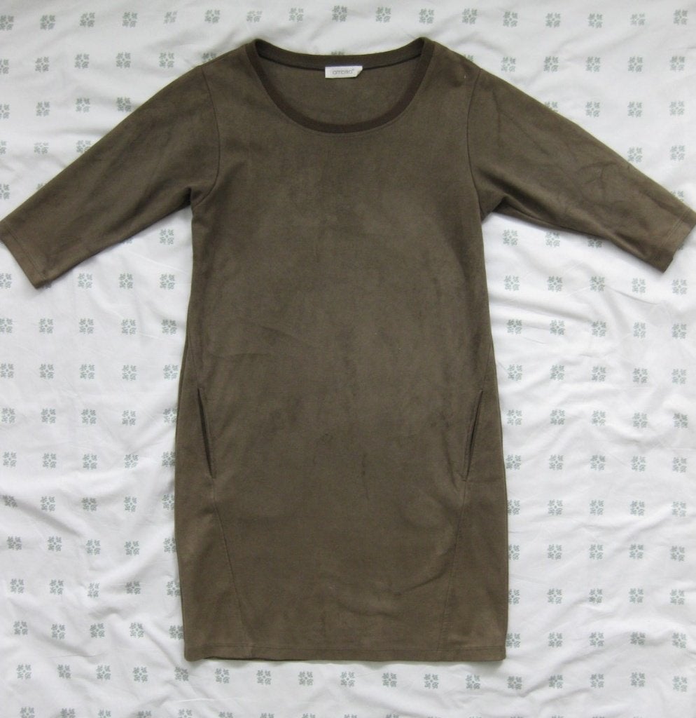 Ambika mosgroene jurk, driekwart mouw, mt L 40, khaki, Maat 38/40 (M), Ophalen of Verzenden, Zo goed als nieuw, Ambika