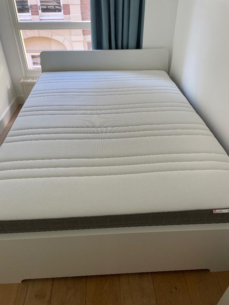 IKEA ASKVOLL Bed Frame + mattress, 140 x 200 cm, White, Ophalen, Wit, Tweepersoons, 140 cm