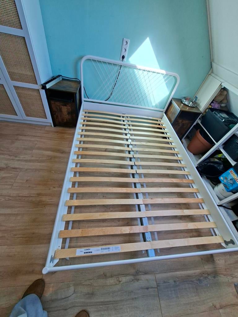 Ikea Nesttun bedframe met lattenbodem, Wit, Tweepersoons, Zo goed als nieuw, 200 cm
