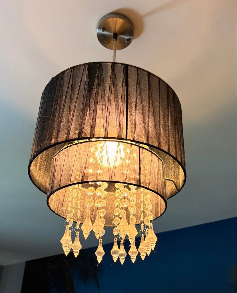 Te koop Elegante zwarte hanglamp, Ophalen of Verzenden, Zo goed als nieuw, Stof, 50 tot 75 cm