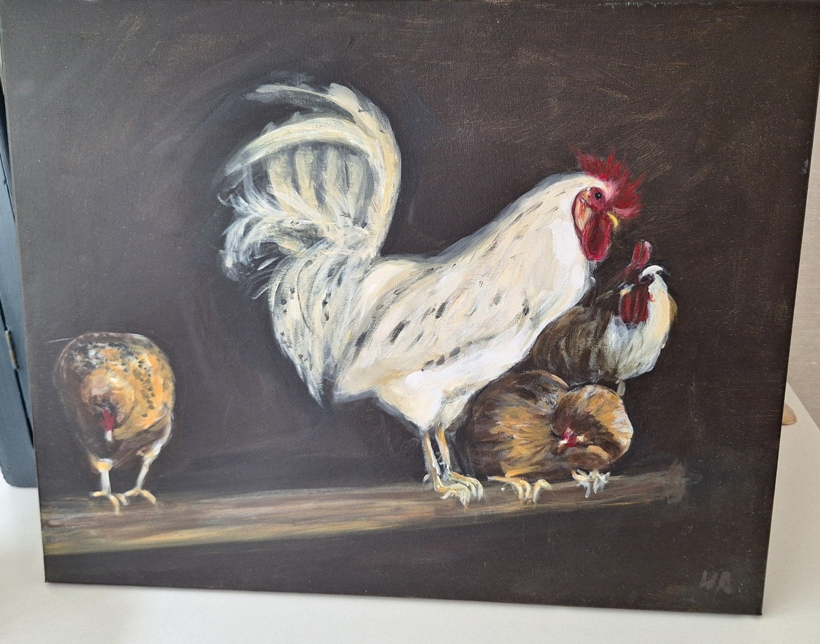 Schilderij kippen, Ophalen of Verzenden