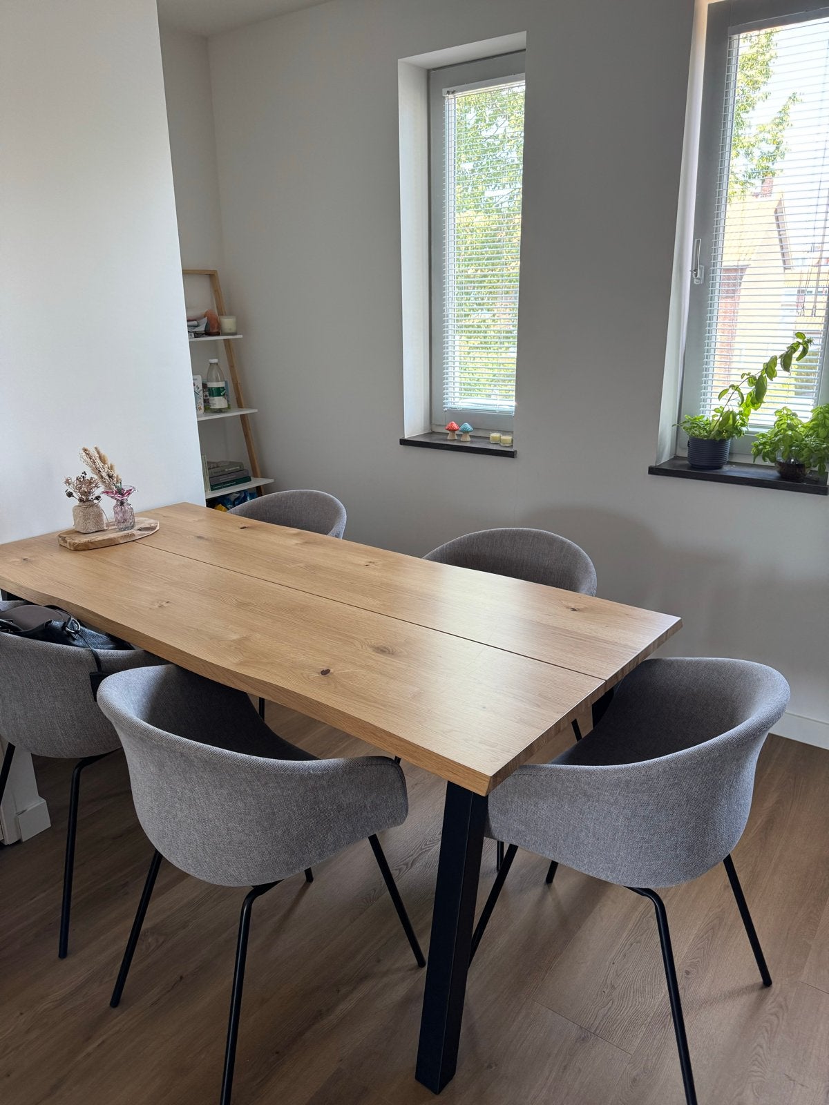 Eettafel met 5 stoelen, Huis en Inrichting, Tafels | Eettafels, Ophalen, Gebruikt, Eikenhout, 50 tot 100 cm