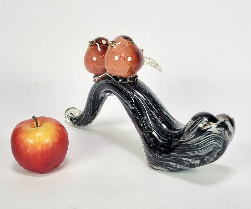 1275. Glasobject – twee vogeltjes op tak, ca. 1980, Antiek en Kunst, Ophalen