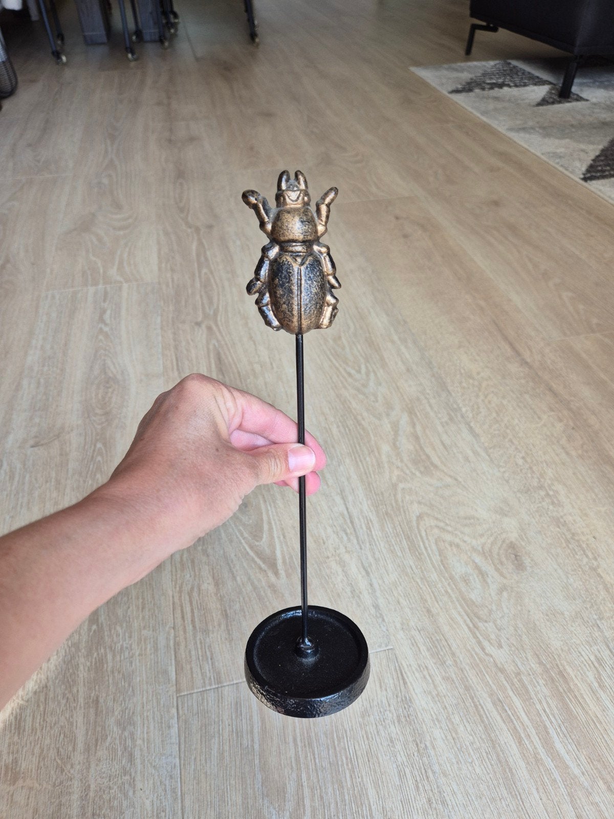 Bronzen kever ornament op voet, Huis en Inrichting, Woonaccessoires | Overige, Zwart, Ophalen of Verzenden, Zo goed als nieuw