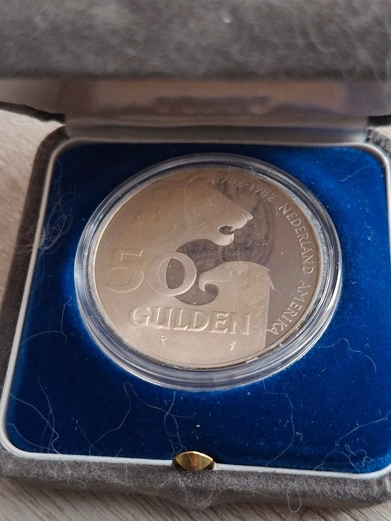 50 Gulden 200 jaar Nederland - Amerika 1782 - 1982, Koningin Beatrix, Zilver, Ophalen of Verzenden, Losse munt