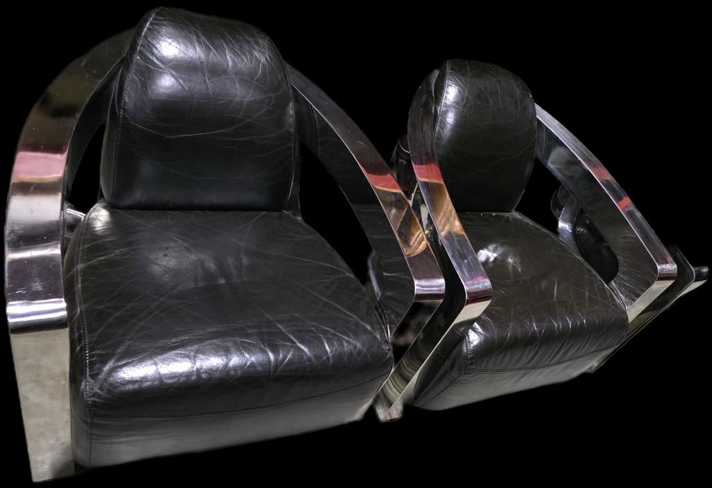 2x aviator fauteuil leer + RVS + GRATIS BEZORGING, Gebruikt, Aviator, ., Ophalen of Verzenden