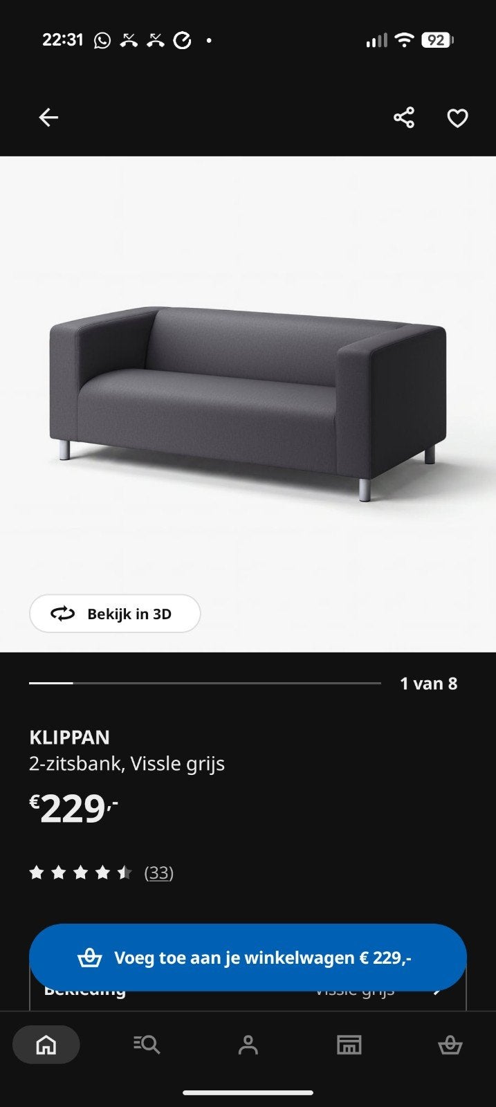 GRATIS IKEA KLIPPAN 2-zitsbank, Vissle grijs, Ophalen, Gebruikt, 150 tot 200 cm, Tweepersoons