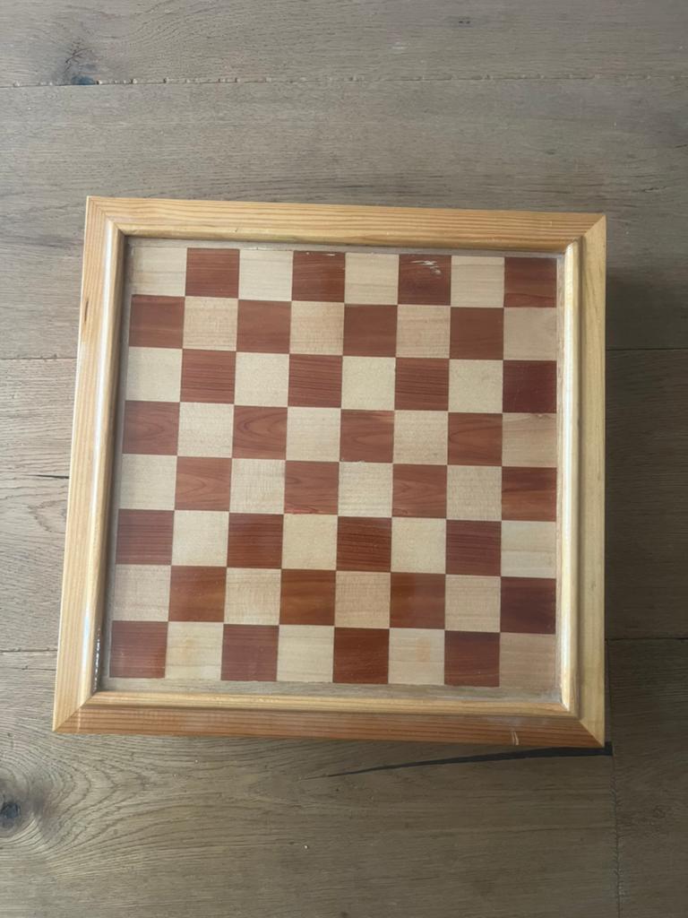 Houten complete 4‑in‑1 schaak, dam, domino & backgammon set, Een of twee spelers, Ophalen, Zo goed als nieuw, Reisspel