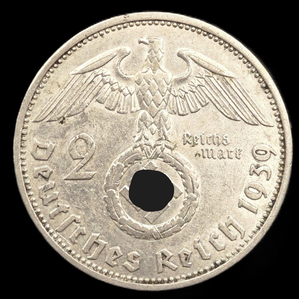 1939A 2 Reichsmark Derde Rijk, Verzenden, Duitsland, Losse munt, Zilver