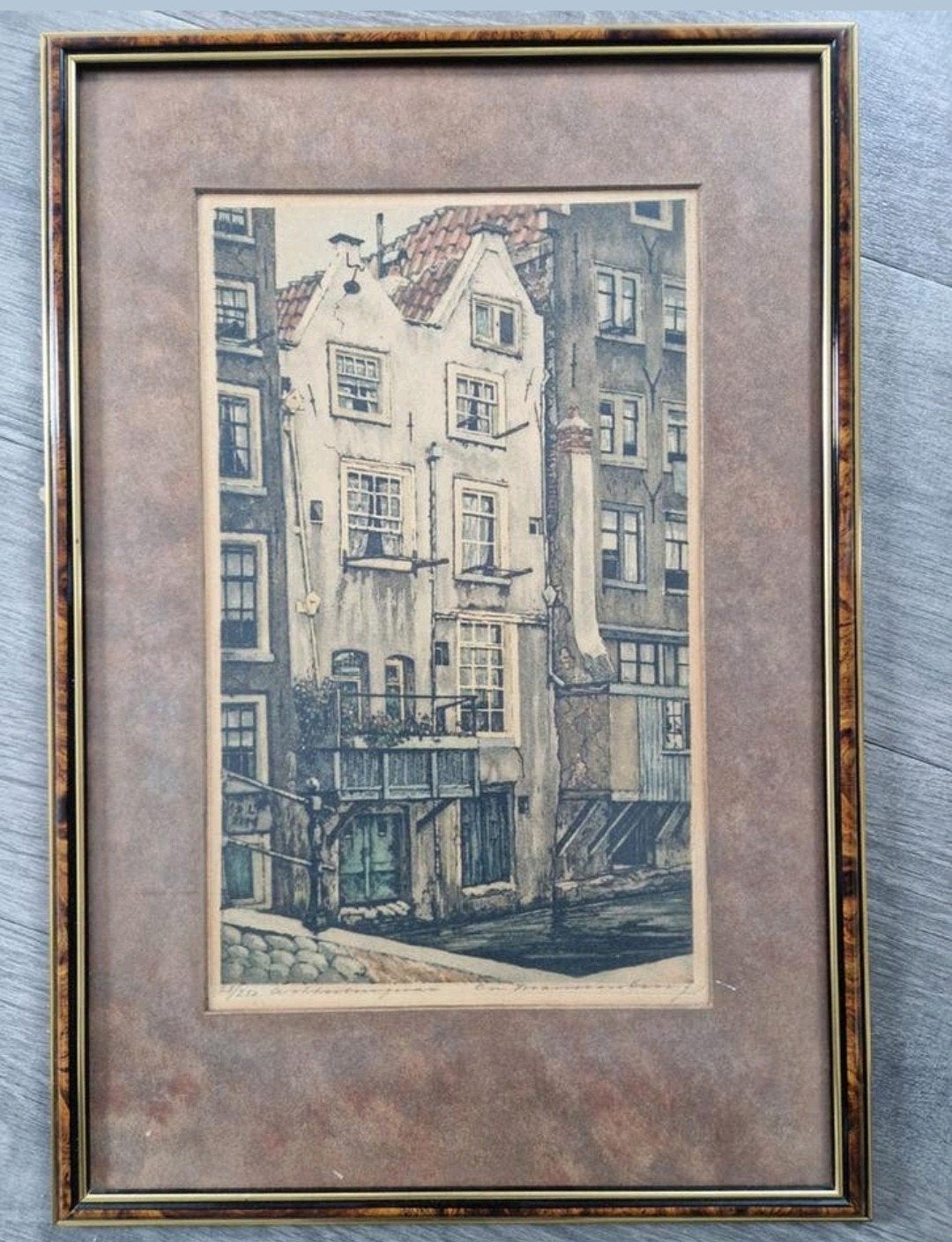 Oude Amsterdamse grachtenpand ets, gesigneerd en genummerd, Ophalen of Verzenden