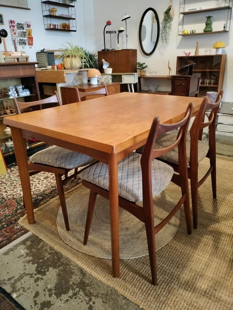 Vintage Deense uitschuifbare eettafel, Ophalen, Gebruikt, ., 4 tot 6 stoelen