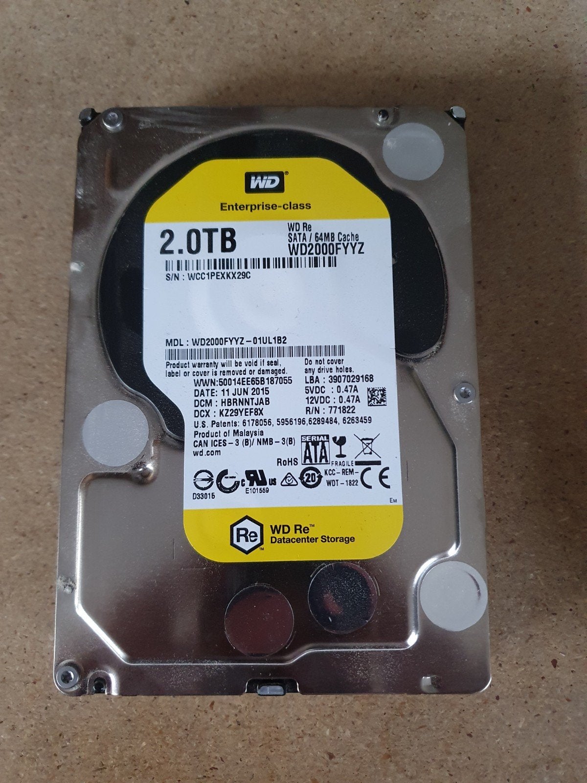 Western Digital RE 2TB SATA HDD (WD2000FYYZ), Computers en Software, Harde schijven, Gebruikt, Desktop, Intern, HDD, SATA, Ophalen of Verzenden