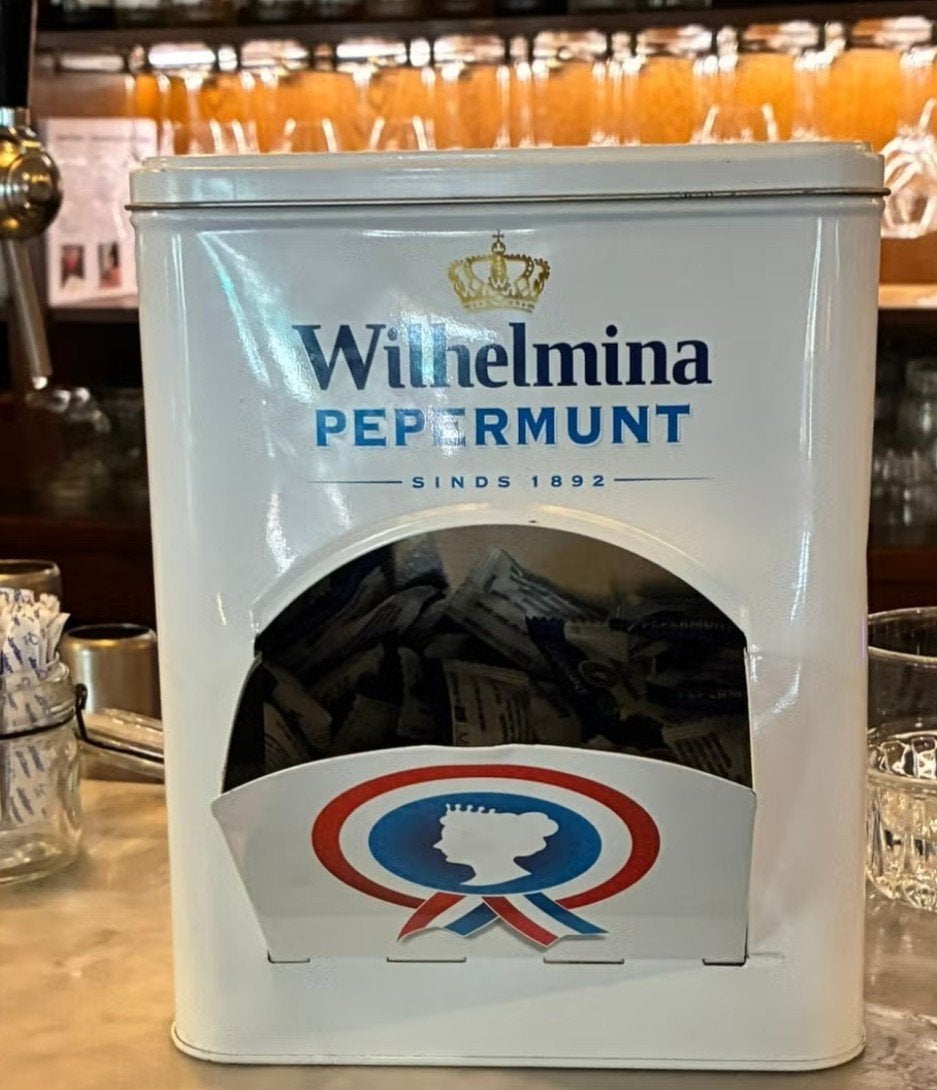 Vintage Wilhelmina Pepermunt Blik Dispenser, Verzenden, Gebruikt, Overige