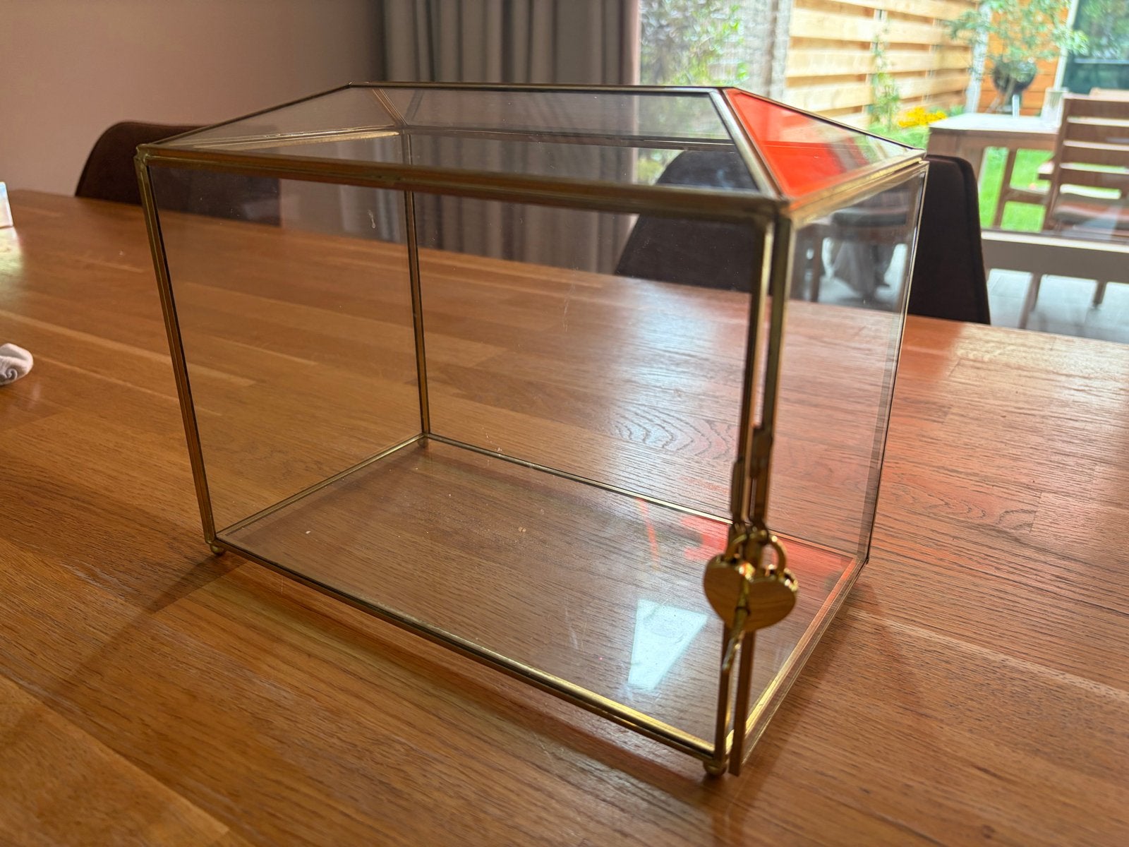 Gouden glazen huisje voor enveloppen bruiloft, Ophalen of Verzenden, Zo goed als nieuw, Goud, Glas