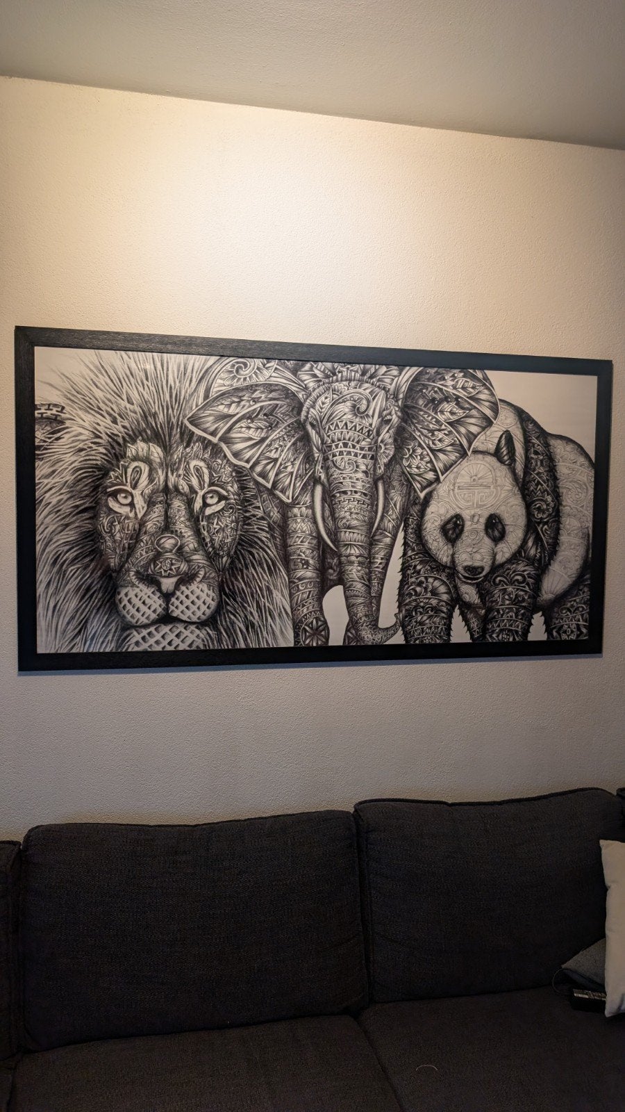 Ingelijste Dierenprint: Leeuw, Olifant, Panda (158x82,5cm), Ophalen, Dieren, Print, Overige materialen