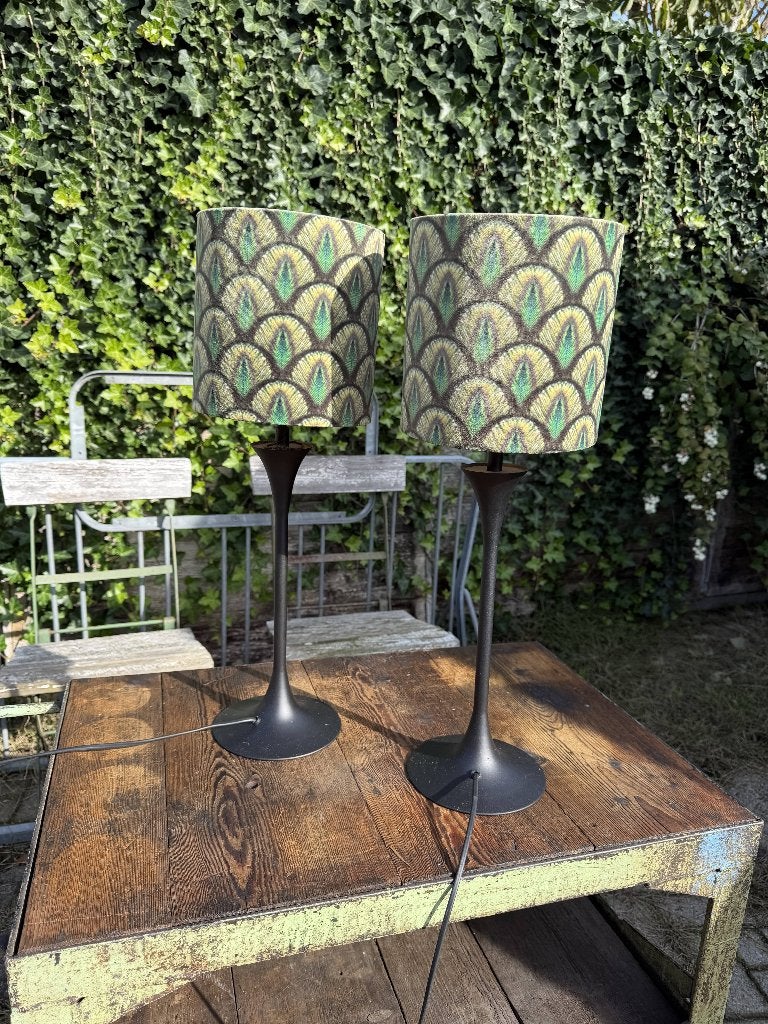 @ x tafellamp met pauwenveer motief, Inclusief lichtbron, 60 cm, Meerkleurig, Metaal