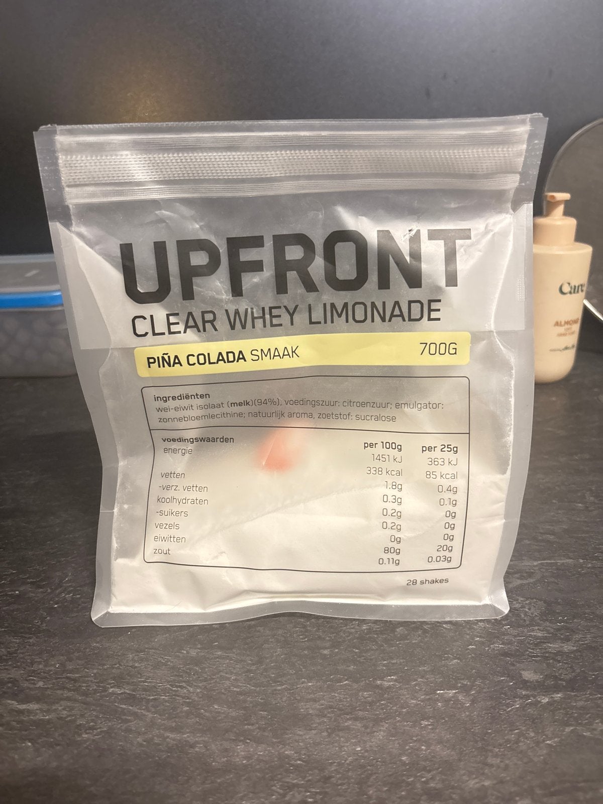 UPFRONT Clear Whey Limonade Piña Colada Smaak 575g, Sport en Fitness, Ophalen of Verzenden, Gebruikt, Poeder of Drank