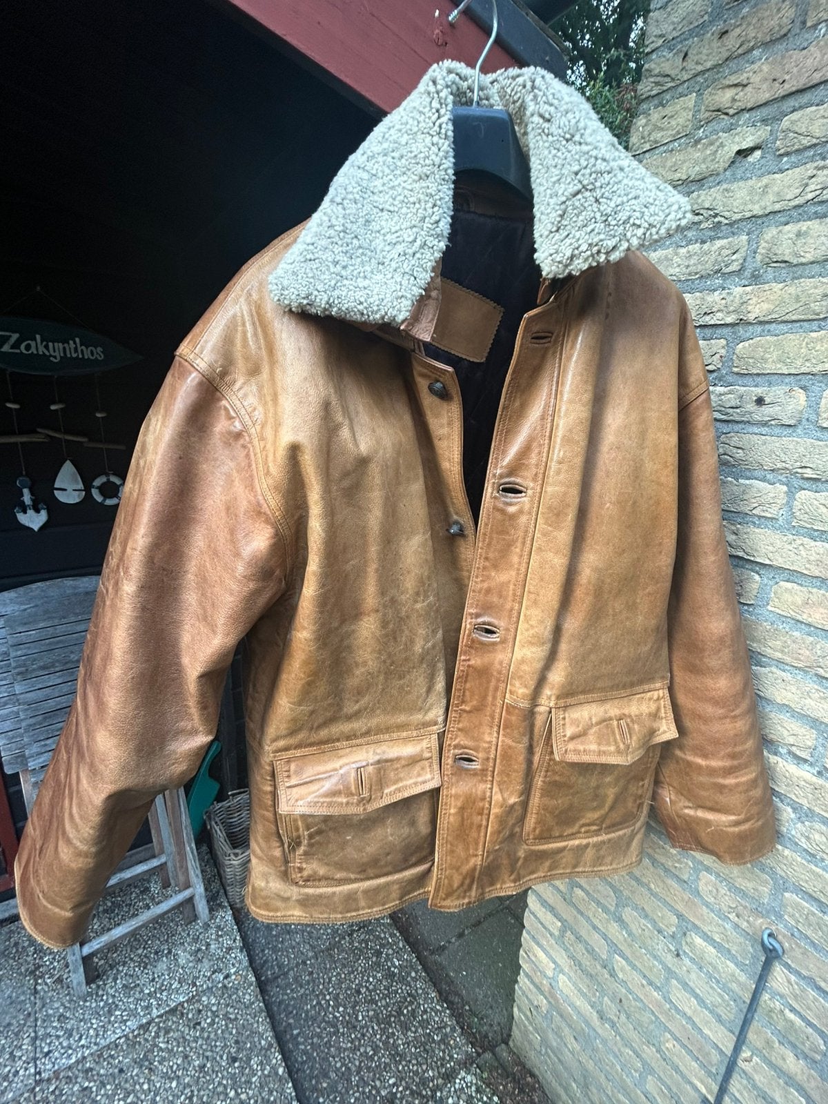 Vintage leren Jas, Ophalen, Gedragen, Maat 56/58 (XL), Bruin