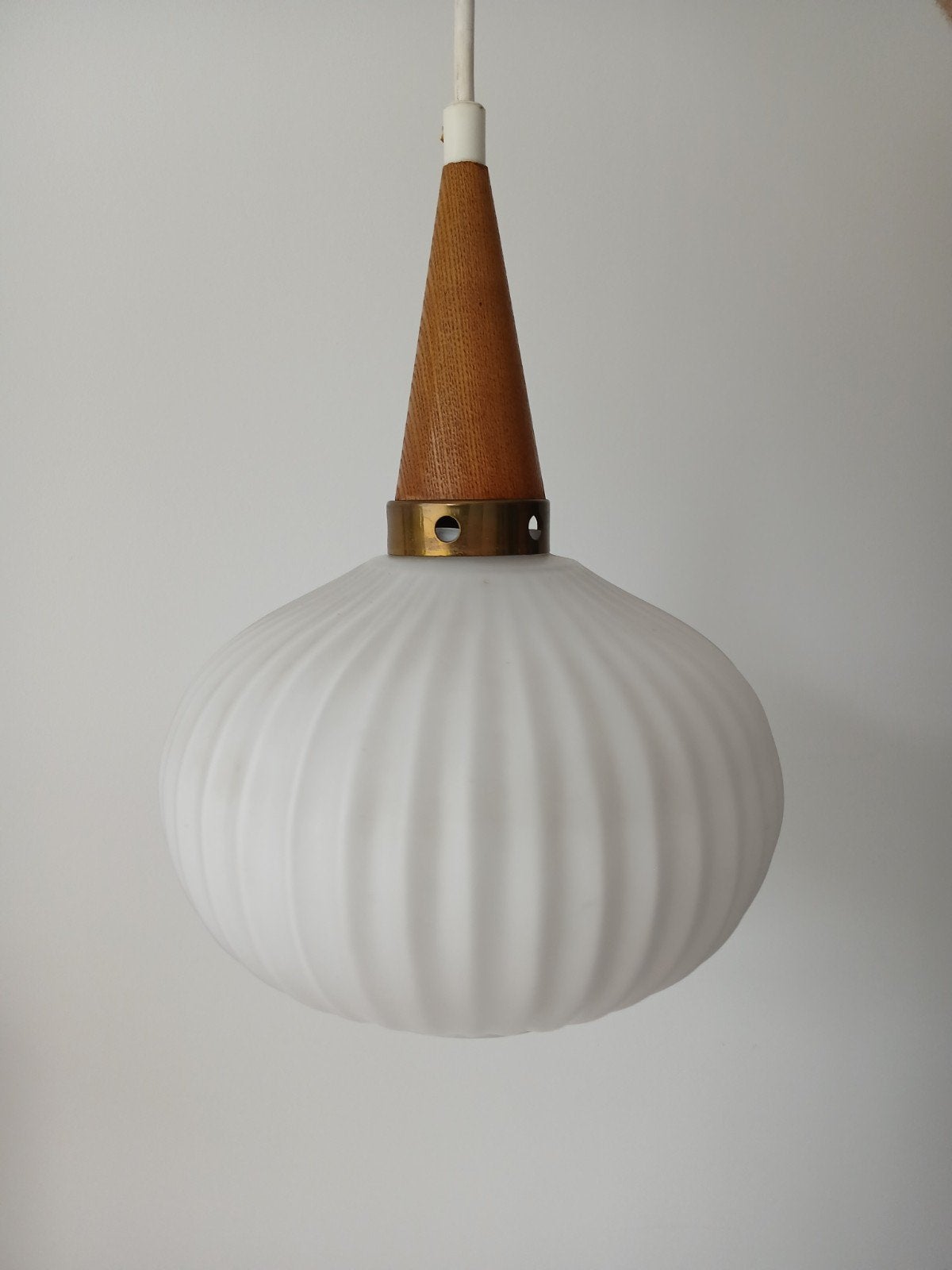 Vintage Scandinavisch design hanglamp, Louis Kalff, Vintage design Scandinavisch Louis Kalff, Gebruikt, Glas, E27 (groot)