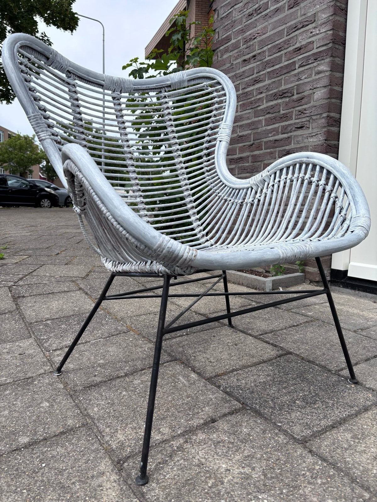 Stijlvolle rotan stoel - Grijs, Huis en Inrichting, Gebruikt, Riet of Rotan, Ophalen of Verzenden, Eén