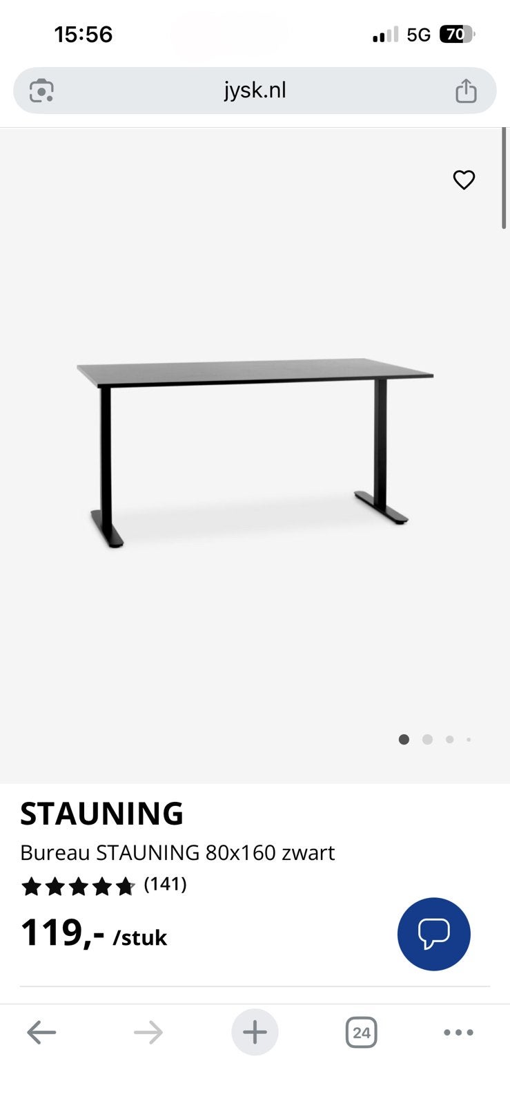 Nieuw bureau 80x160, Ophalen, Zo goed als nieuw, 25 tot 50 cm, Rechthoekig