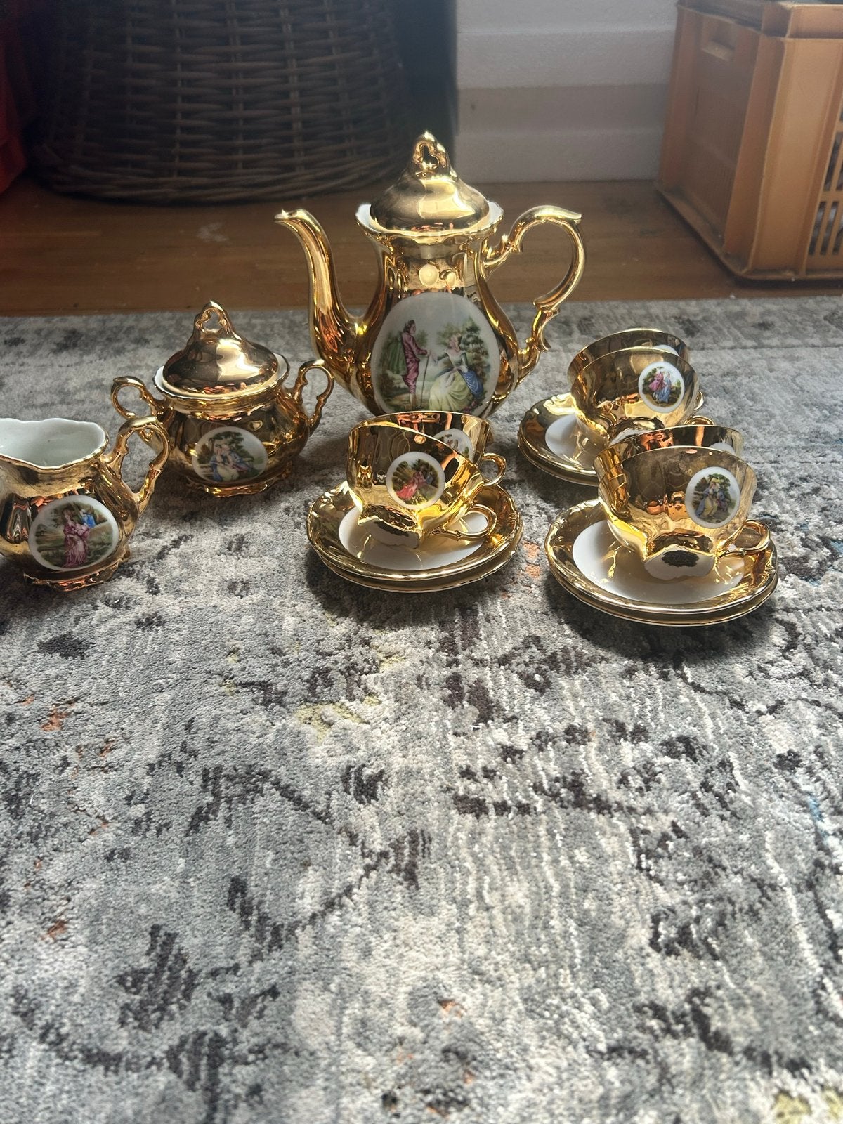 Vintage Porseleinen Theeservies - 24 Karaat Goud, Ophalen of Verzenden