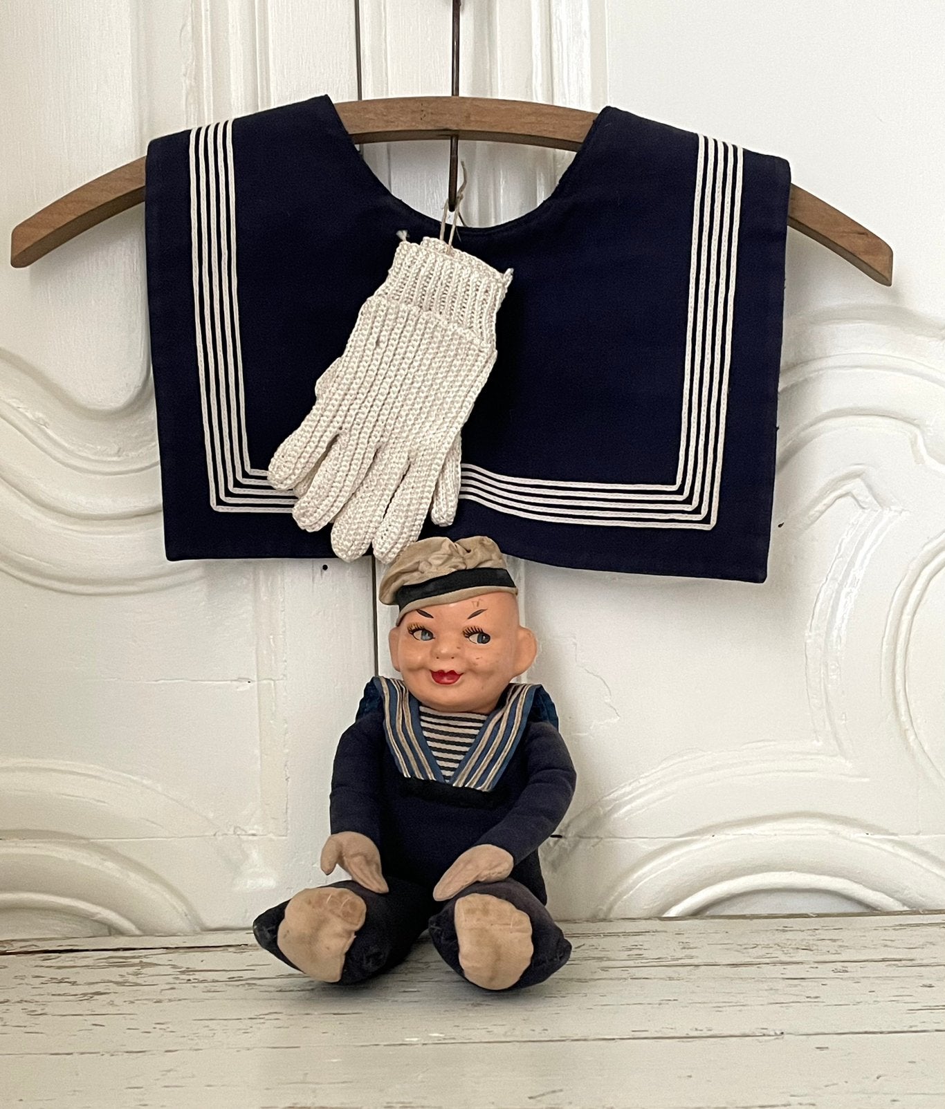 Brocante oud matroos kraagje + handschoentjes, Ophalen of Verzenden