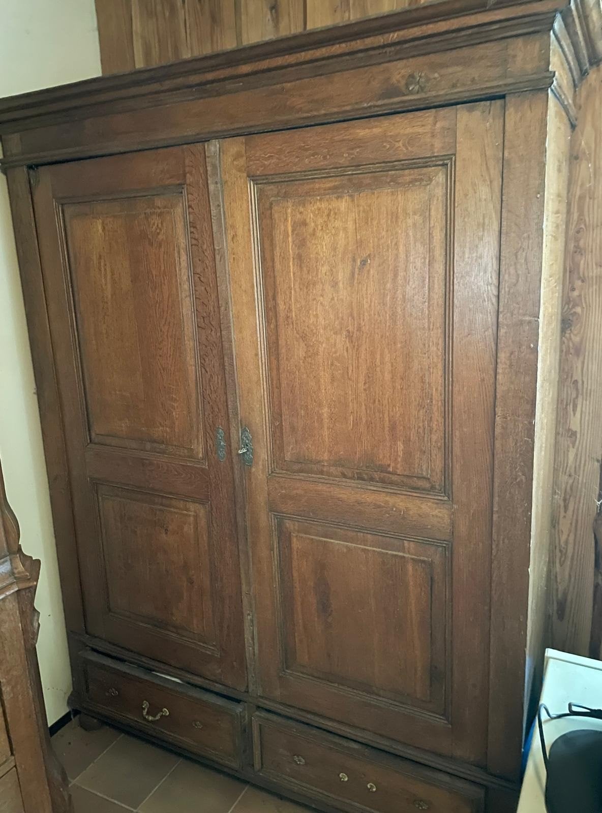 Antieke Eikenhouten Kledingkast met Lades, Ophalen of Verzenden