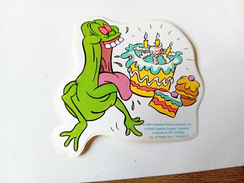 Sticker Slimer uit The Real Ghostbusters 8,5cm 1988, Verzamelen, Ophalen of Verzenden, Zo goed als nieuw, Bedrijf of Vereniging