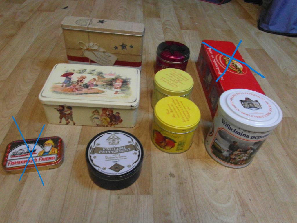1 tot 7 blikken OOK APART te koop, Verzamelen, Blikken, Ophalen of Verzenden, Gebruikt, Overige