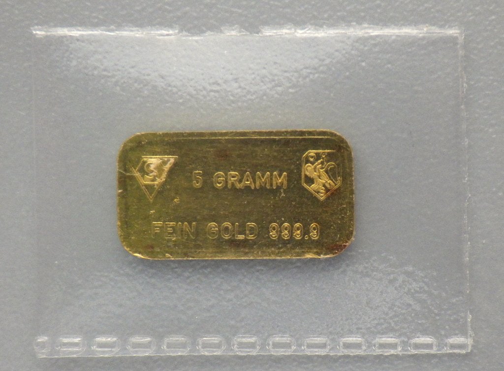 5 gram goud baar Schweizerische Bankverein SBV goudbaar, Ophalen of Verzenden, Goud