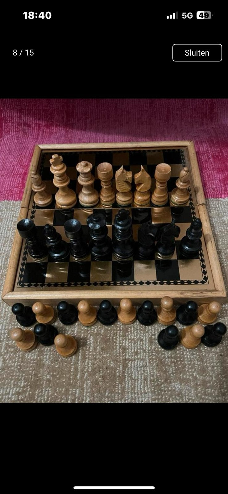 Schaak- en Backgammonspel in houten kist, Een of twee spelers, Ophalen of Verzenden, Gebruikt, Reisspel