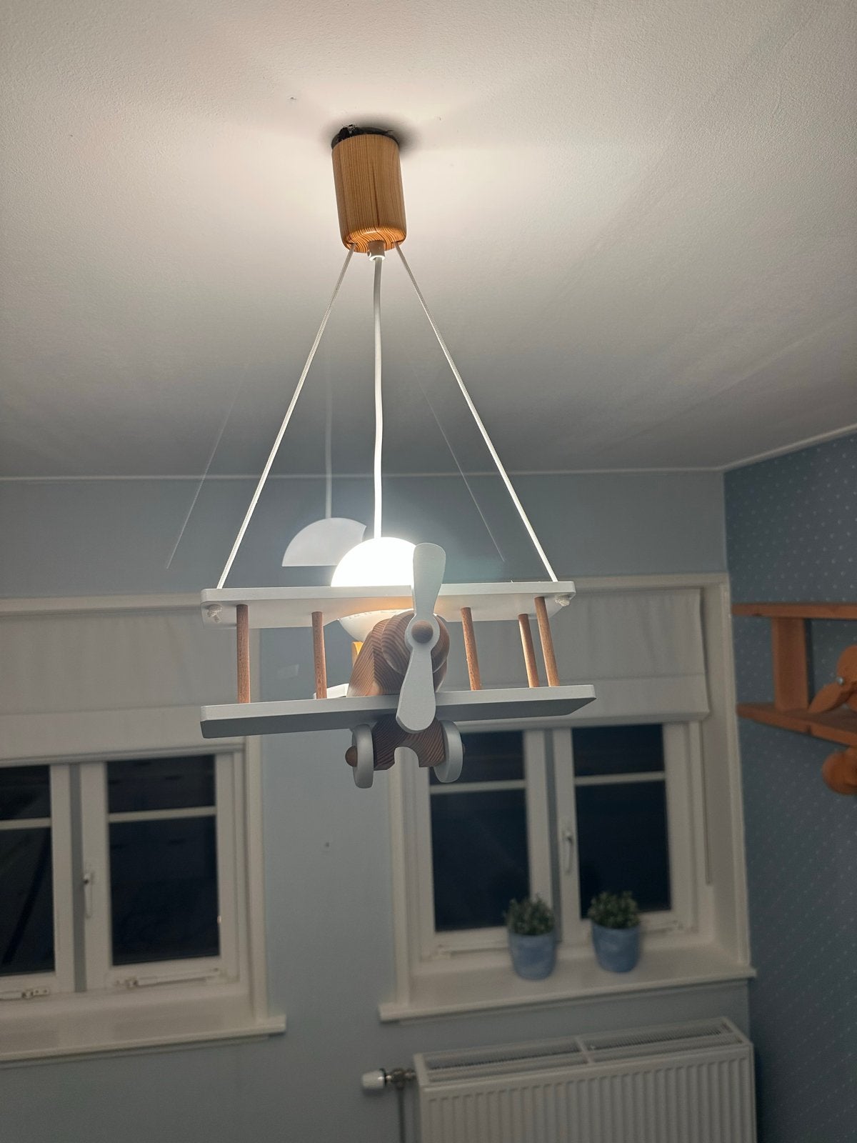 Houten Vliegtuig Plafondlamp voor Kinderkamer, Wit, Overige merken, Zo goed als nieuw, Hout
