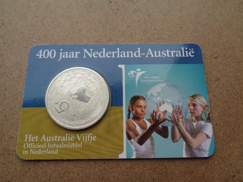 zilveren 5 euro munt 400 jaar Nederland/Australie [101], Postzegels en Munten, Munten | Nederland, Verzenden, Koningin Beatrix