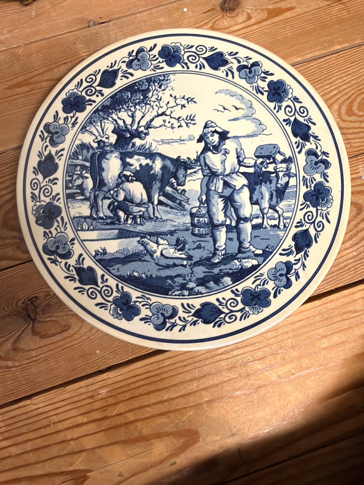 Delfts Blauw Wandbord - Boerenleven Tafereel, Antiek en Kunst, Ophalen of Verzenden