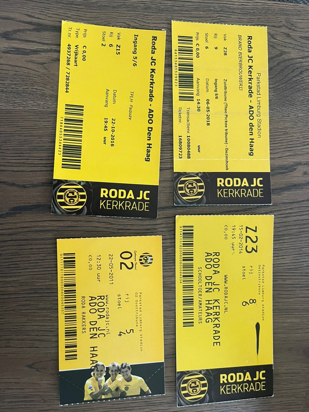 4 VERSCHILLENDE TICKETS RODA JC-ADO DEN HAAG, Ophalen of Verzenden, Zo goed als nieuw, Overige binnenlandse clubs, Overige typen