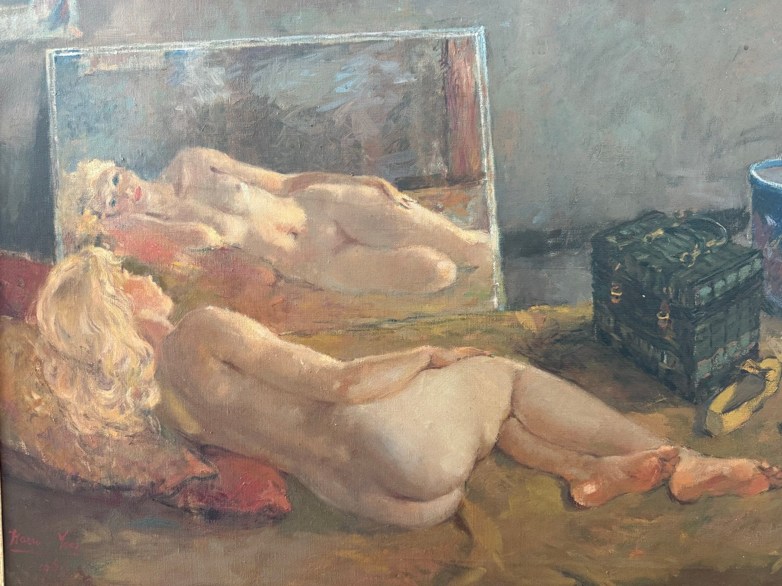 Olieverfschilderij Harry Maas naaktmodel met spiegel,  1960, Ophalen, Gedateerd, Doek, Portret of Personen