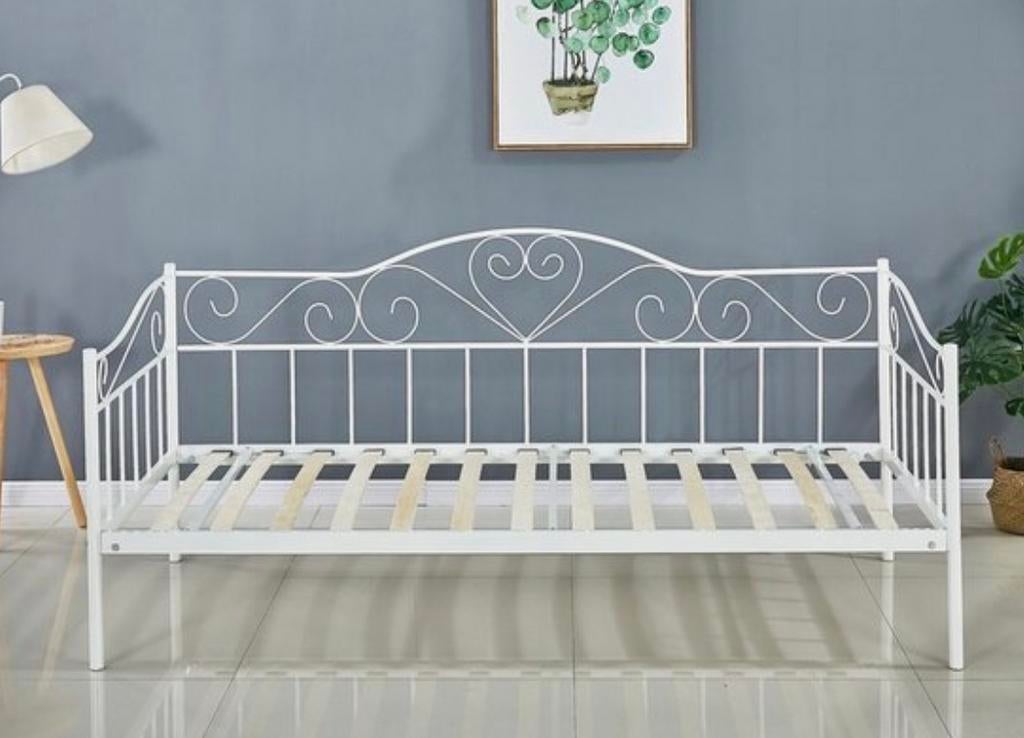 Mooi en stevig wit metalen bed, bedbank, Ophalen, Gebruikt, 90 cm, Eenpersoons