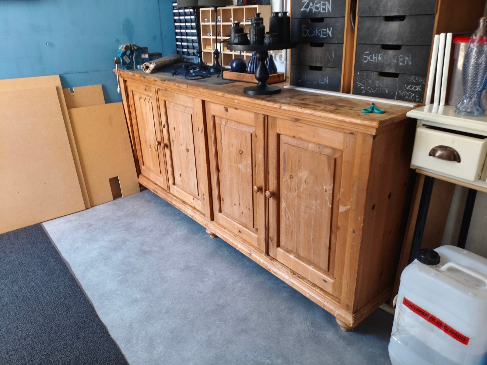 Dressoir / Werkbank 205x63x90 cm, Ophalen, Robuust, functioneel, 200 cm of meer, Overige houtsoorten