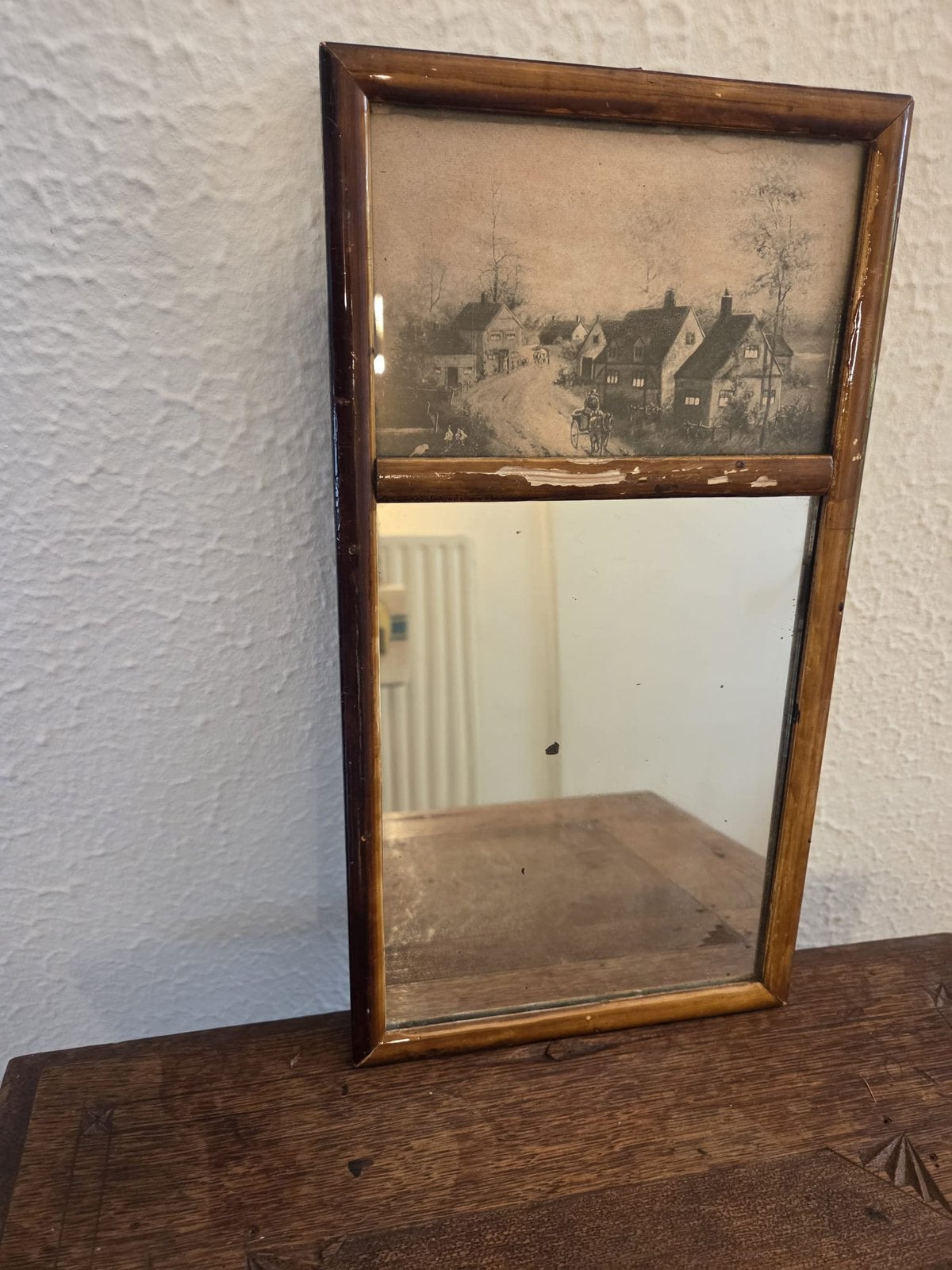 Antieke spiegel met landschapsprent, Ophalen of Verzenden, Rechthoekig, Minder dan 50 cm, Minder dan 100 cm