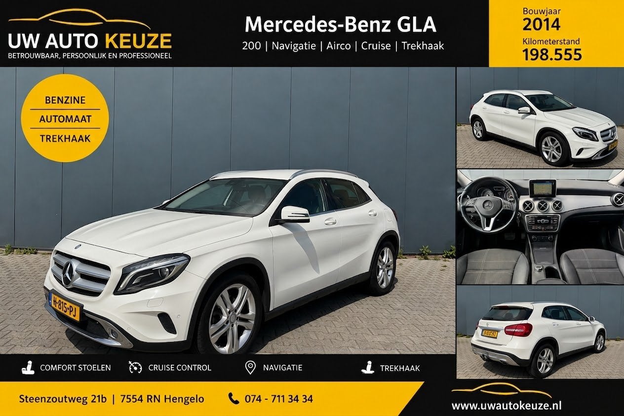 Mercedes-Benz GLA Gla200  2014 Wit trekhaak, Auto's, Mercedes-Benz, Euro 5, Stof, Zwart, 715 kg