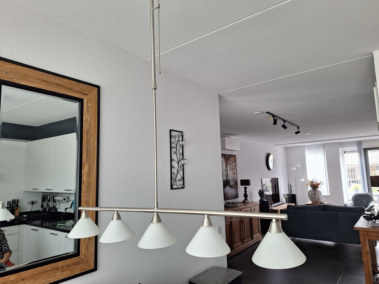 Dimbare Plafond Hanglamp 5x Lichtbron, Hoogte Verstelbaar, Ophalen, Zo goed als nieuw, Metaal