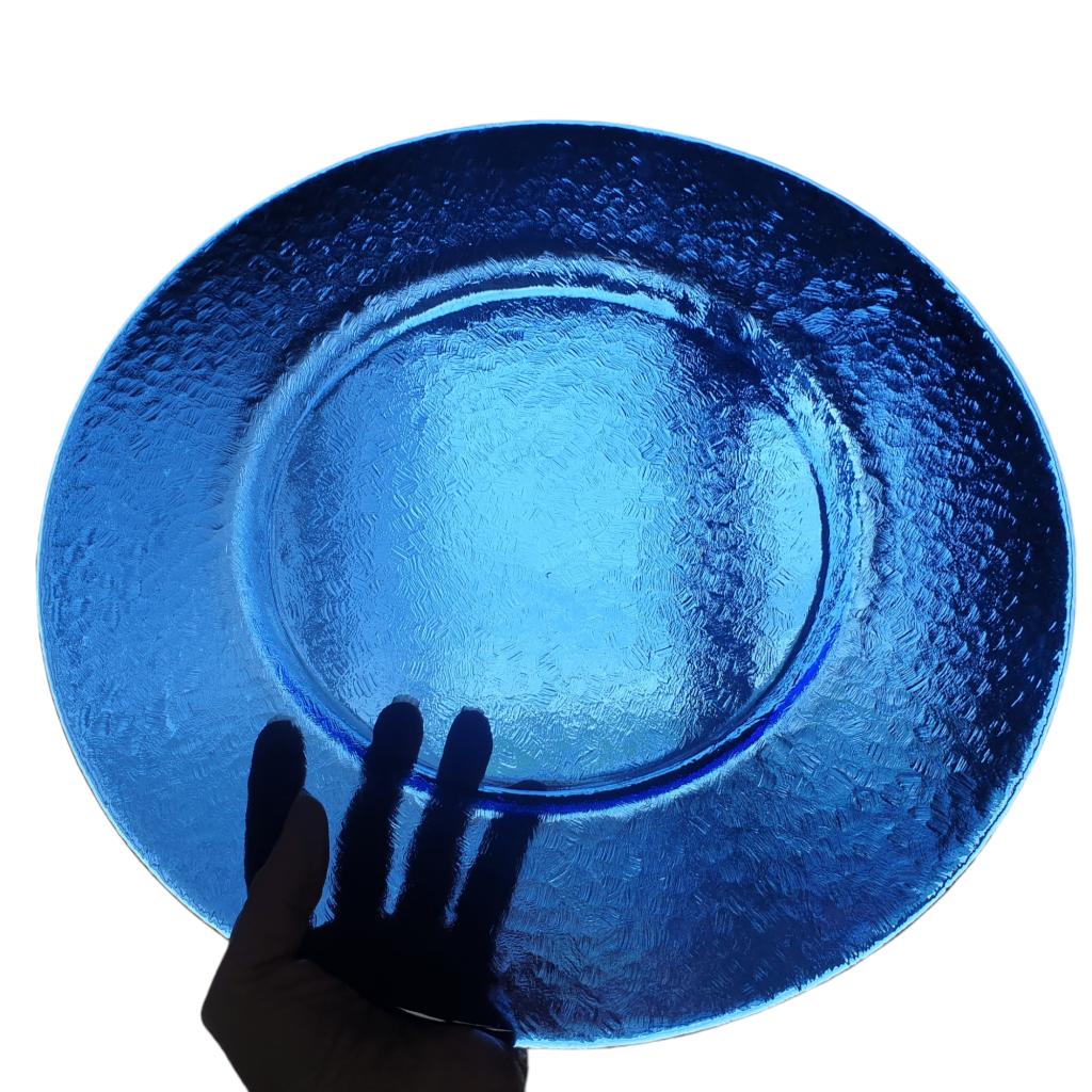 Retro grote kobaltblauwe glazen borden 34 cm 4 stuks 1105, -, -, Ophalen of Verzenden, Bord(en)