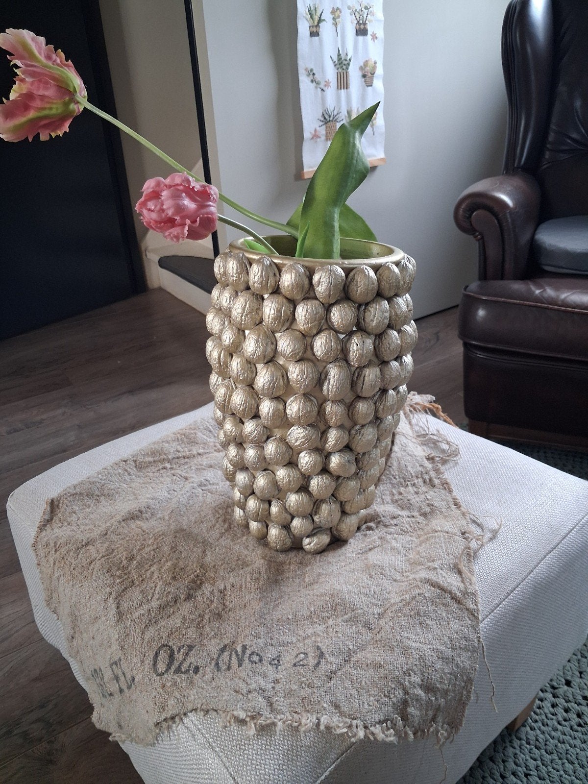 vaas of Bloempot goud, 31 cm, Overige materialen, Ophalen of Verzenden, Geschikt voor droogbloemen